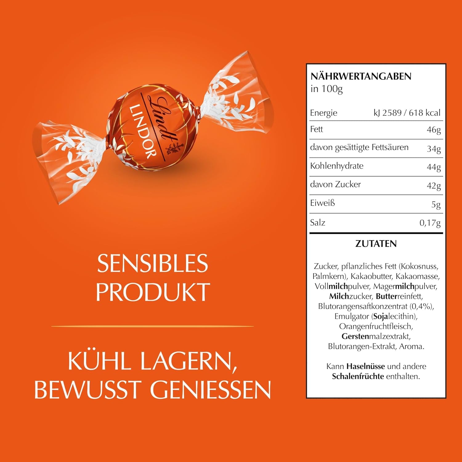 Lindt LINDOR Bolas de chocolate rojo y naranja | Bolsa resellable de 1 kg | aprox. 80 caramelos de chocolate con relleno que se deshace en la boca | Paquete a granel, regalo de chocolate.