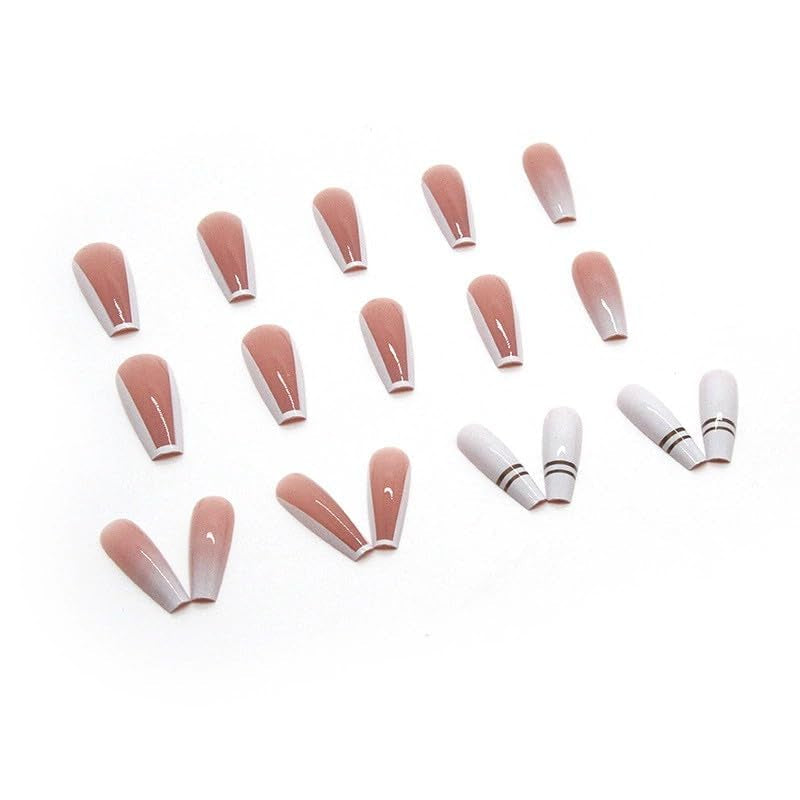 24 Piezas Prensa Francesa En Uñas Largas Ataúd Uñas Artificiales Blancas Ombre Rosa Desnudo Uñas Adhesivas Acrílico Juego De Uñas Puntas De Uñas Para Mujeres Primavera Verano Accesorios De Uñas