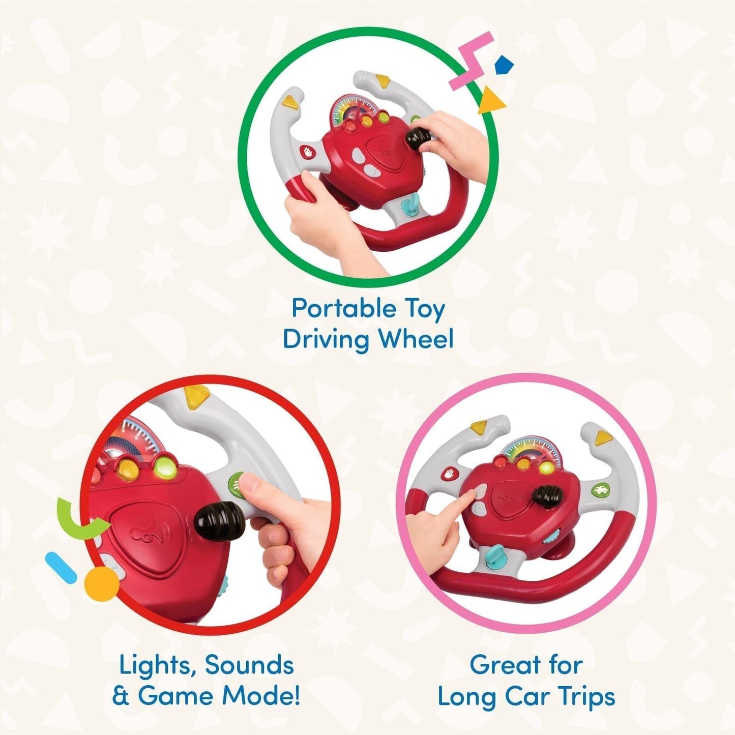 Plastic Battat, BT2525Z Volante de Juguete Interactivo También para Viajes y Paseos en Auto con Luces y Sonidos para Niños de 2 Años en Adelante, Rojo, Compatible con Autos Bebe Toys Naty Shop