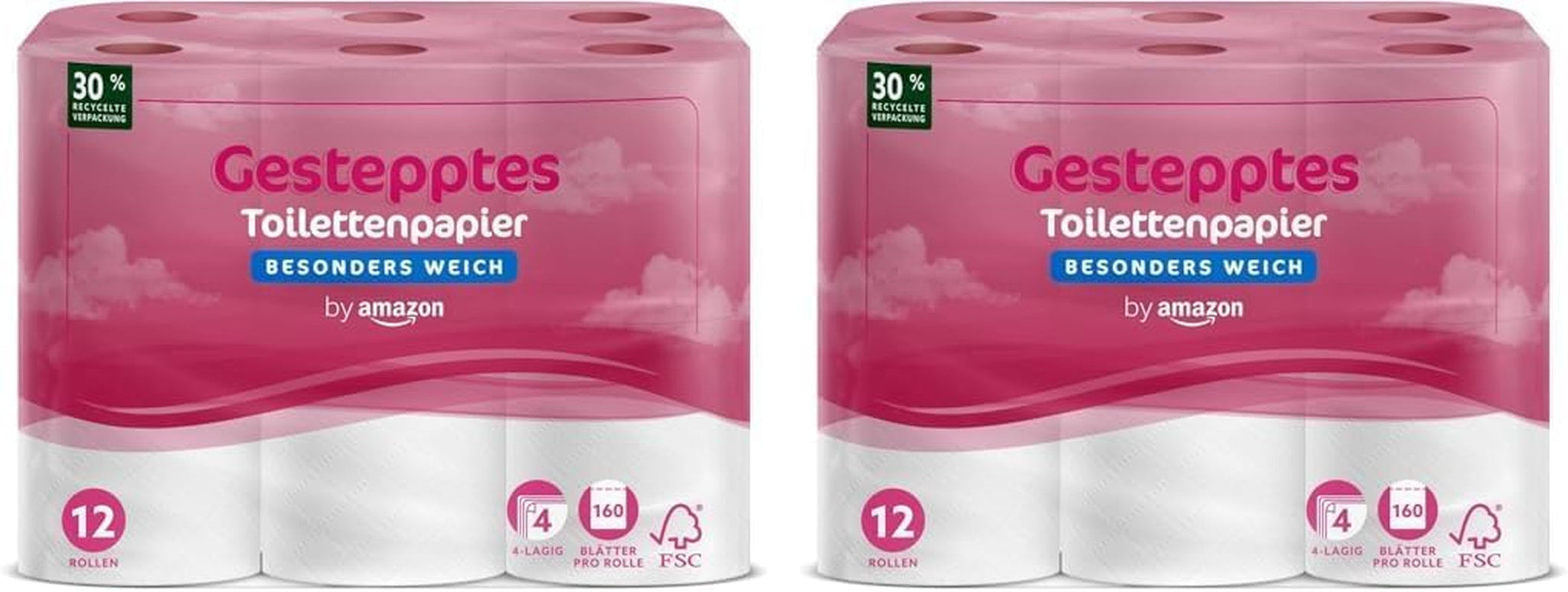 By Amazon Papel higiénico, acolchado de 4 capas, extra suave, 48 rollos (12 rollos, paquete de 4), 160 hojas por rollo, certificado Fsc