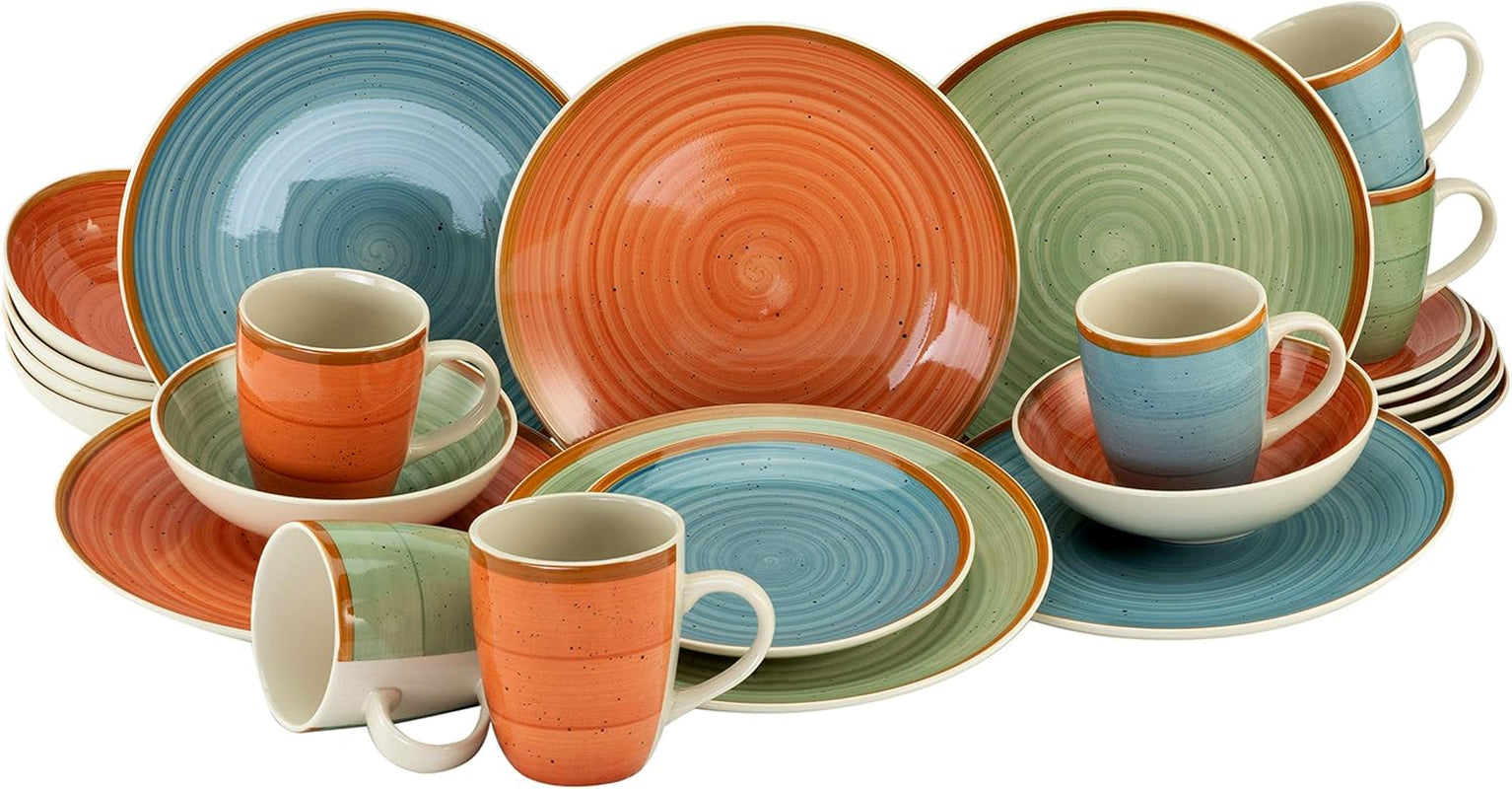 CreaTable, 22851, serie COUNTRY, juego de vajilla de 24 piezas para 6 personas, servicio combinado de porcelana, apto para lavavajillas y microondas, fabricación de calidad