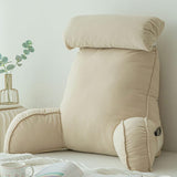 Almohada de lectura con reposabrazos, cojín para respaldo de sofá, cojín para libros para cama, con rollo para el cuello desmontable, cojín de apoyo para silla para relajarse, jugar, leer, mirar televisión, color champán