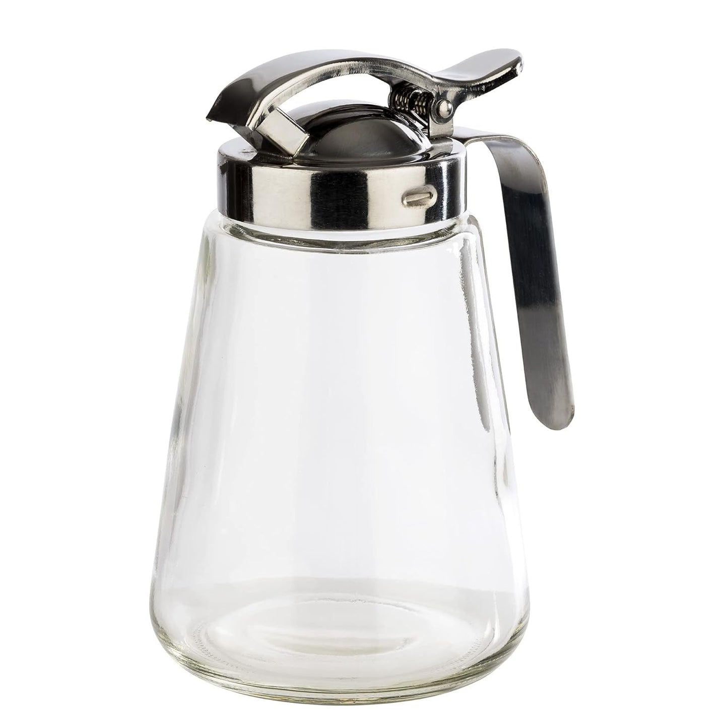 APS 765 Taza universal, taza de vidrio con tapón de rosca de acero inoxidable, taza para servir miel, crema de café u otros líquidos, 8,5 x 12 cm, 13 cm de alto