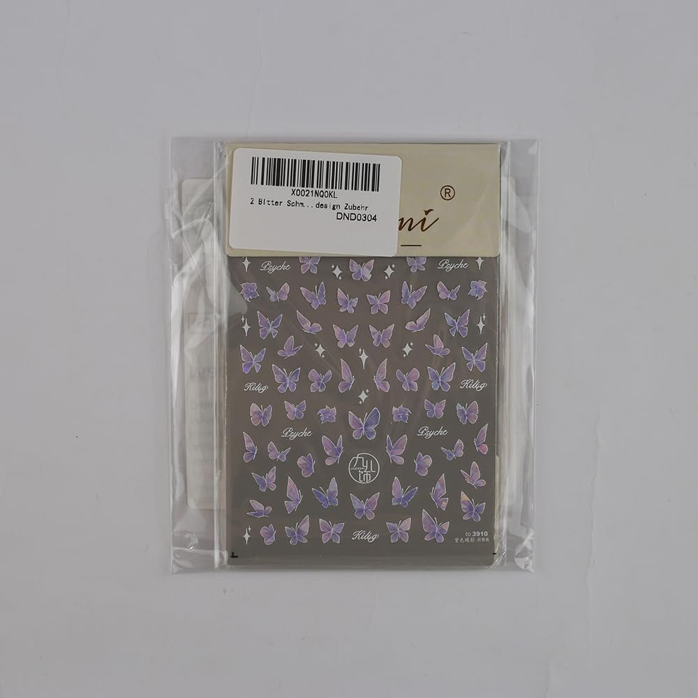 2 Blätter Schmetterling Nagelsticker Selbstklebend,Muschel Glitzer Nail Art Mariposas Adhesivos para uñas Lila Grau Schmetterlinge Nagelaufkleber Relieve Láser Mariposas Nagel Adhesivo Nageldesign Zubehör