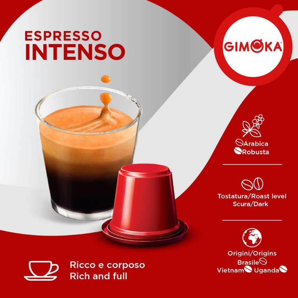 Gimoka Kaffeekapseln Espresso Intenso, Intensität 12/13-100 Kapsel - Compatible con Nespresso* Haushalts-Espressomaschinen - 100 Stück (10 x 10 Getränke) - Hergestellt in Italien