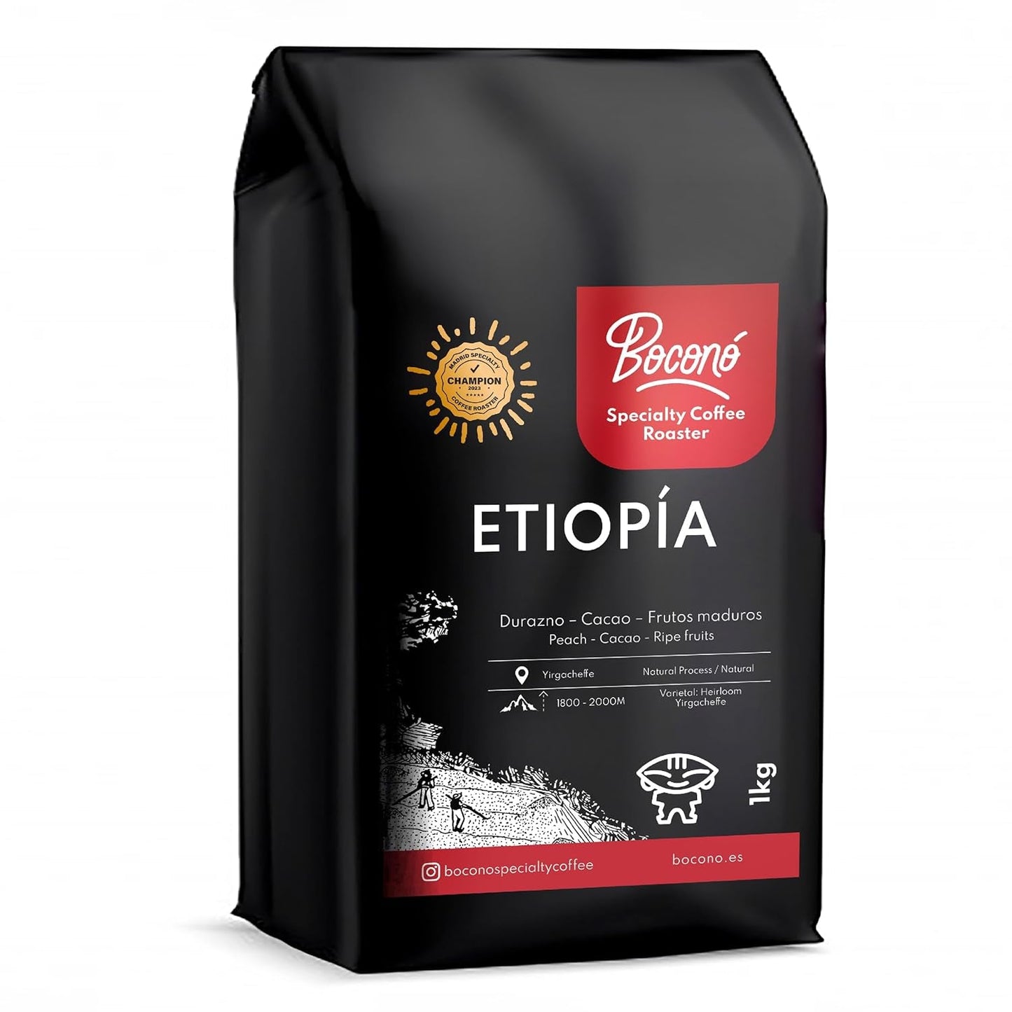 Café de Especialidad Boconó Etiopía 100% Arábica, tueste medio, 1 kg - Ideal para café V60, Chemex, Kalita, etc.