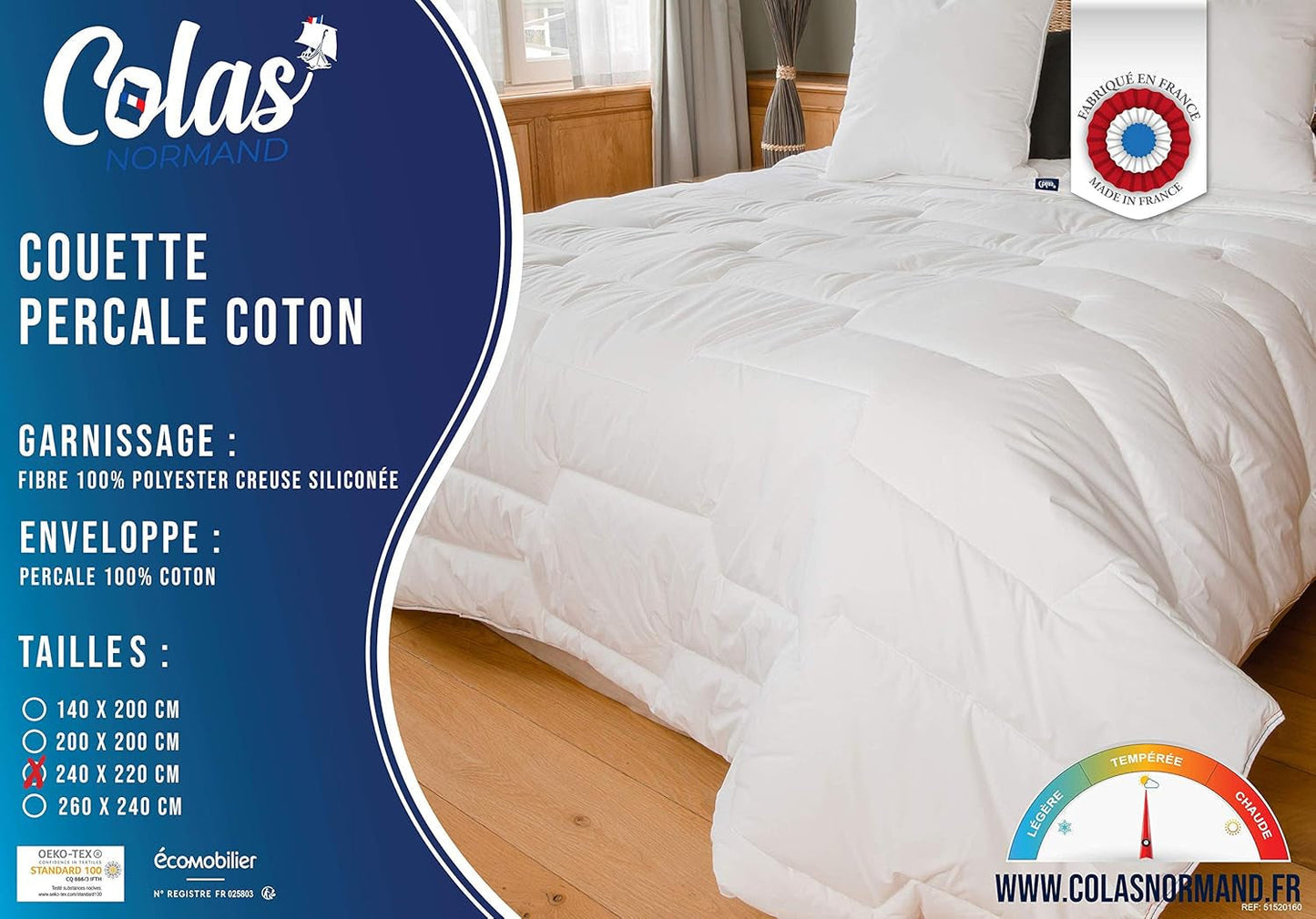 Edredón de Algodón Percal 240 X 220 cm Alta Calidad 100% Algodón Percal Suave y Confortable Durable Fino Acabado Hecho en Francia Edredones y Edredones Blancos Naty Shop