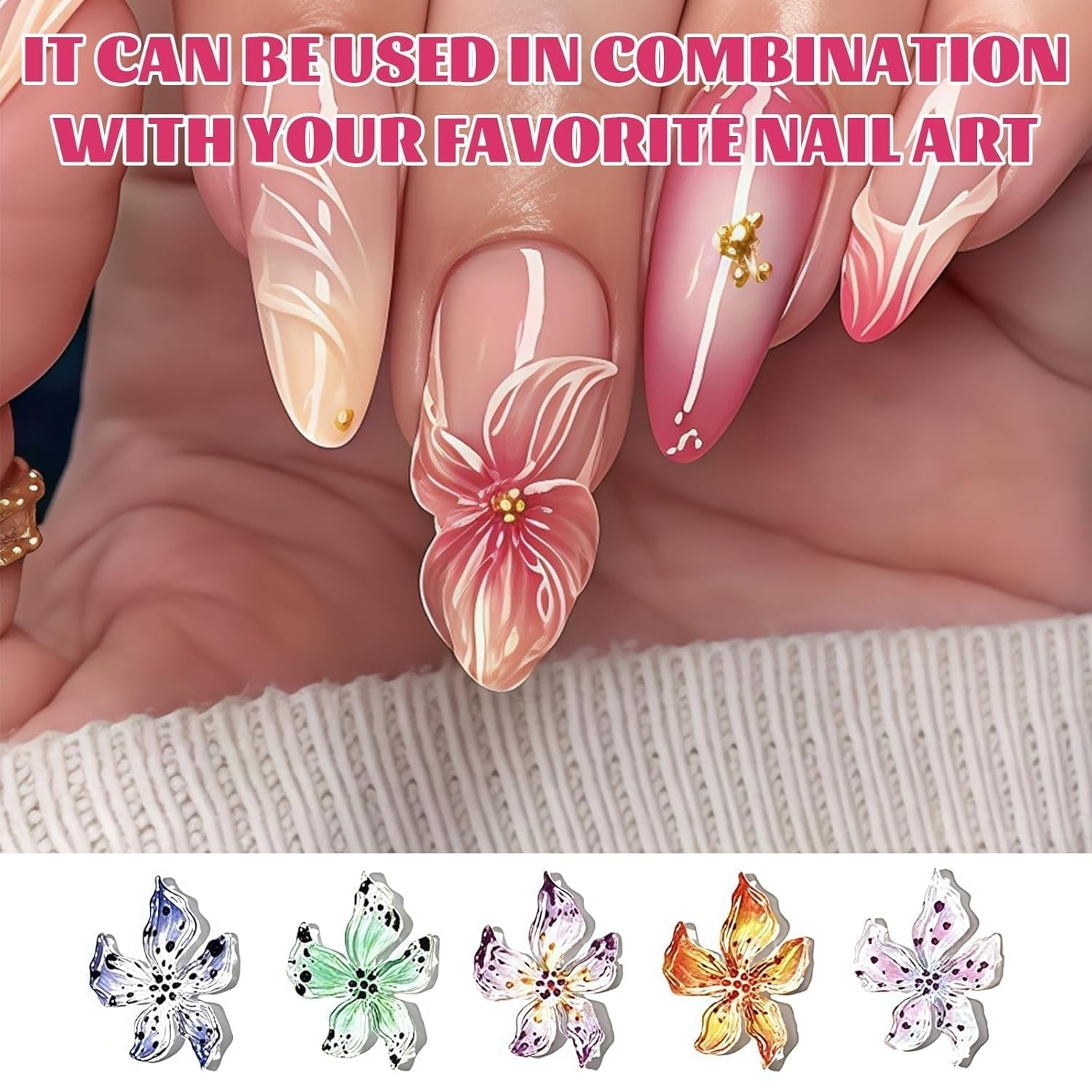 Juego de 50 colgantes de uñas 3D Blume, Bunte Nageldesign Zubehör, Nägel Charms y Nagel Art Charms, perfecto para Nailart, Maniküre Dekoration y DIY Nageldesign