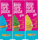 Decocino Juego de colorantes alimentarios de neón - 3 piezas - Rojo, rosa, morado - Colorante alimentario en dosis altas - Para colorear pasteles, muffins y cupcakes - Sin sabor