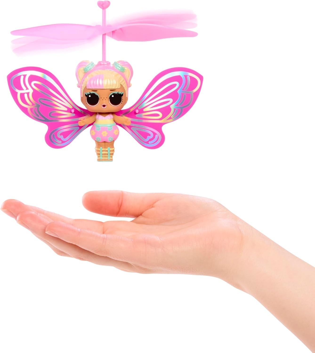 Jajaja ¡Sorpresa! Magic Flyers Fairies Tots - Flower Child - Incluye 1 muñeca y 1 varita mágica en un pack con forma de flor, 2 para coleccionar, Rosa