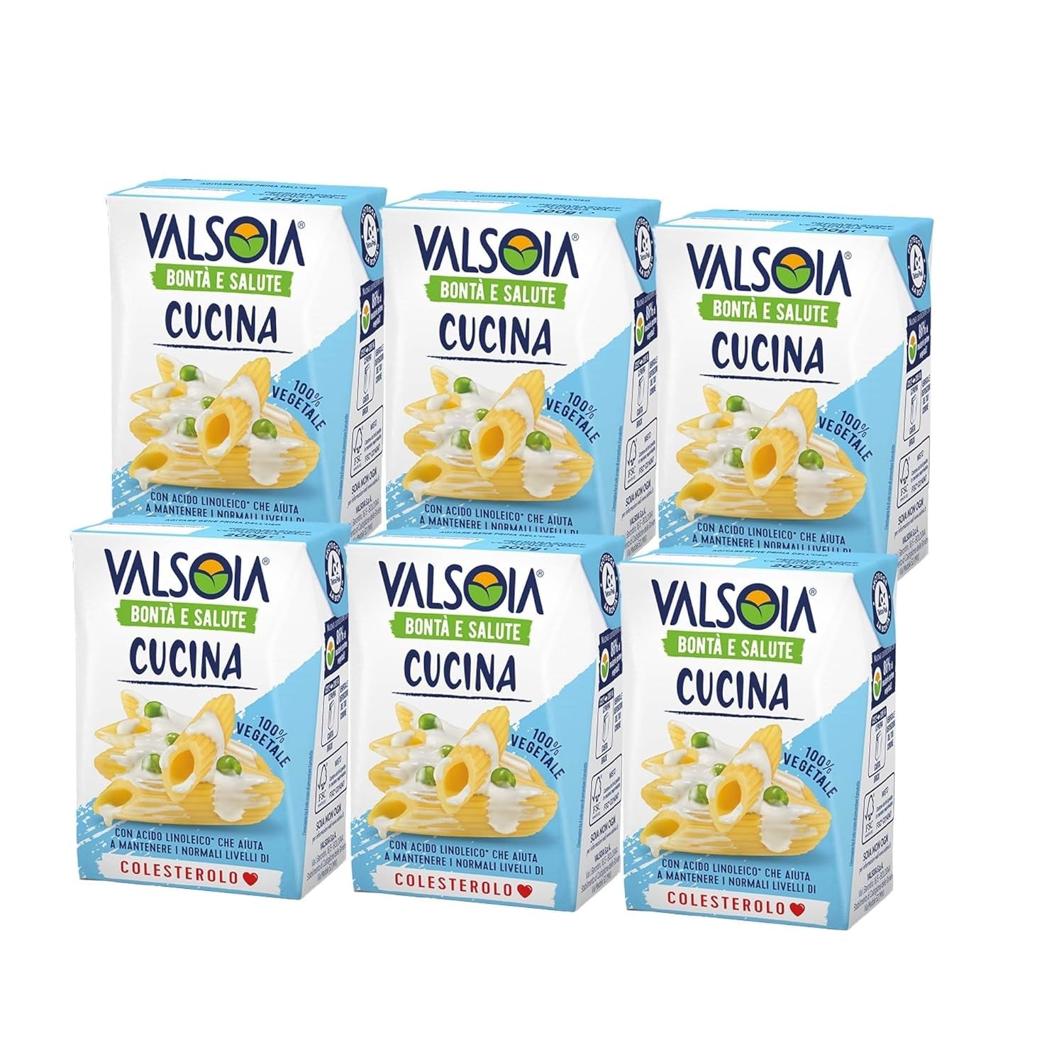 Crema Condisoia, nata para cocinar ideal para personas con intolerancia a la lactosa, veganos y vegetarianos, versátil en la cocina, 6 x 200 g