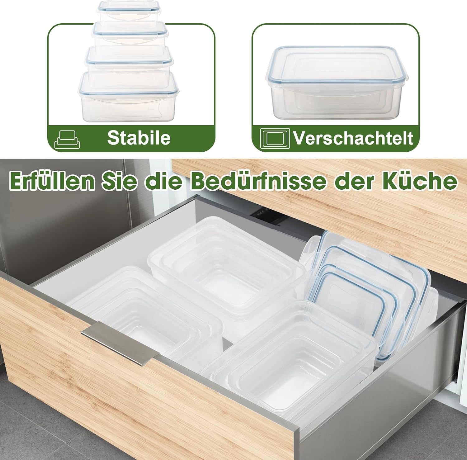 YASHE Tarros de almacenamiento de alimentos con tapa, juego de tarros de plástico de 12 piezas, sin BPA, 100% a prueba de fugas, apilables, cajas transparentes para almacenar alimentos Naty Shop