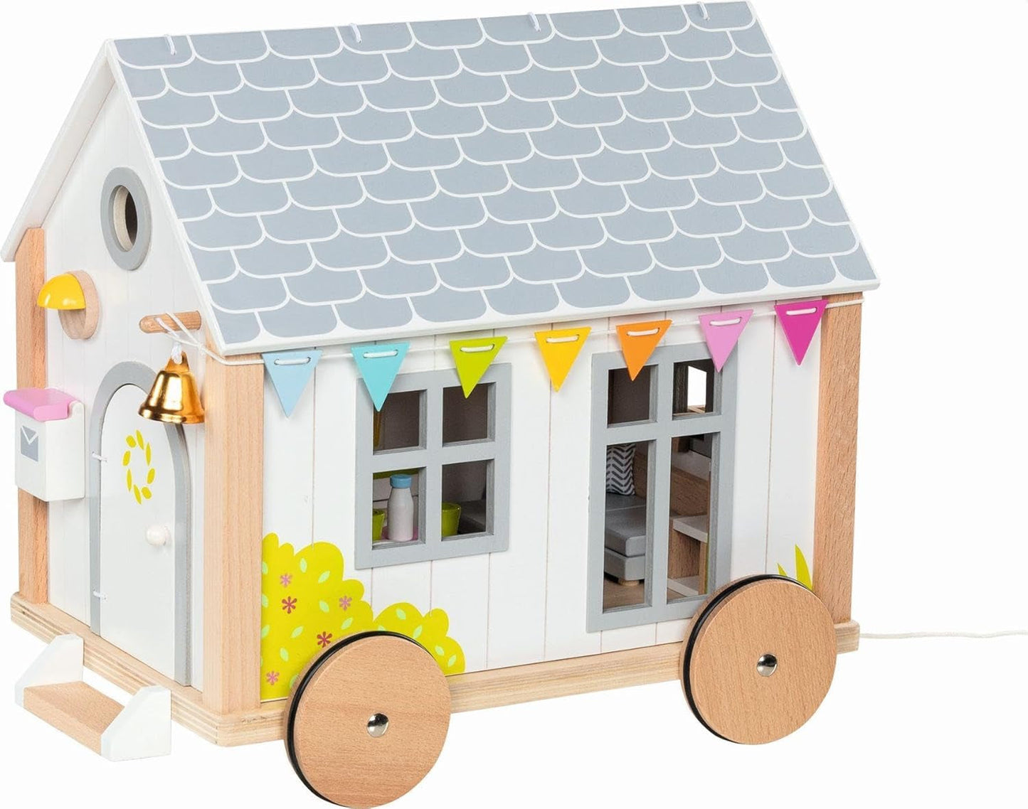 Goki 51477 - Casita Hygge Pequeña de Madera y Textil para Mini Muñecas, Casa de Muñecas Móvil Estilo Escandinavo, 38Cm X 27Cm X 33Cm, Set de 40, Edad 3+ Casas de Muñecas Naty Shop