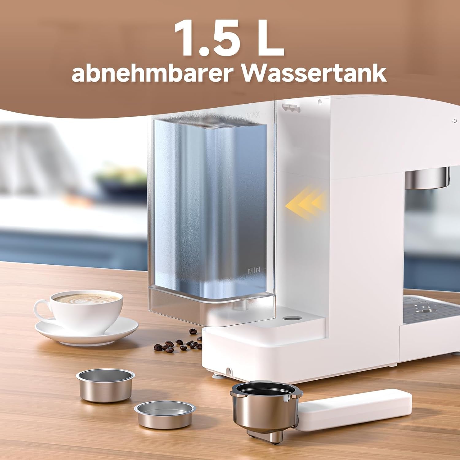 AMZCHEF Cafetera Espresso 20 Bar, Pantalla LED, Espumador de Leche Profesional y Lanza de Vapor de Acero Inoxidable, Tanque Extraíble de 1,5 L, Calentamiento Rápido 1350W, Blanca
