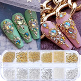 GZMAYUEN Nail Art Perlen Micro Caviar para uñas, 0,3-3 mm Goldene Silber Mini Caviar Strasssteine, Weiß Beige Mini Nägel Perlen Mikroperlen Dekor para uñas