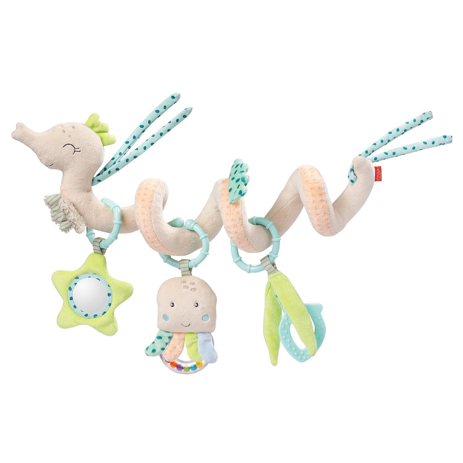 Fehn Activity Spiral Dino - juguete para cochecito que toca y agarra - juguete dinosaurio bebé para cama, zona de juegos, cochecito y silla de coche - juguete de actividad motora para bebés y niños pequeños a partir de 0 meses Baby Toys Naty Shop Sea Horse