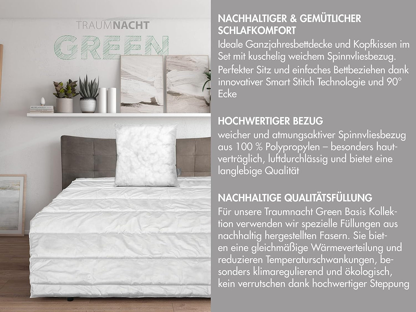 Juego de cama básico Traumnacht Green compuesto por edredón para todo el año de 135 X 200 cm + almohada de 80 X 80 cm, certificado Oeko-Tex, fabricado según el estándar de calidad alemán Edredones y edredones Naty Shop