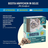 Bozita Tetra comida húmeda con eglefino en gelatina - 6 x 370 g comida para gatos sin cereales, sin azúcares añadidos y sin OGM - equilibrada, deliciosa, con un 7,5% de proteínas y un 5% de grasas