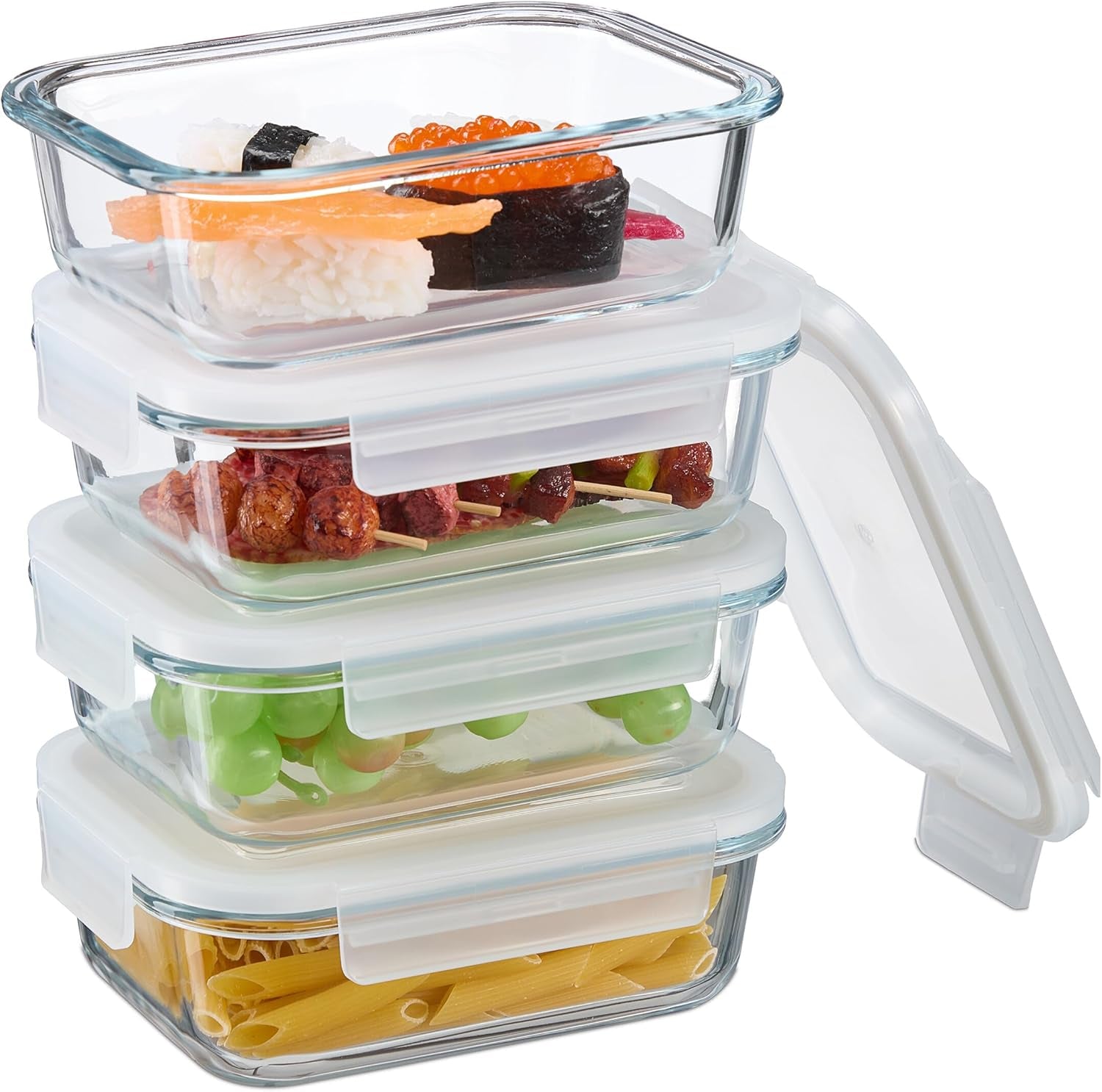 Relaxdays Recipientes de Vidrio con Tapa, Set de 6, 370ml, Recipientes para Conservar Alimentos, Tapa de Plástico, Hermético, Tarro de Vidrio, Transparente Naty Shop Cajas para Conservar Alimentos 640 Ml