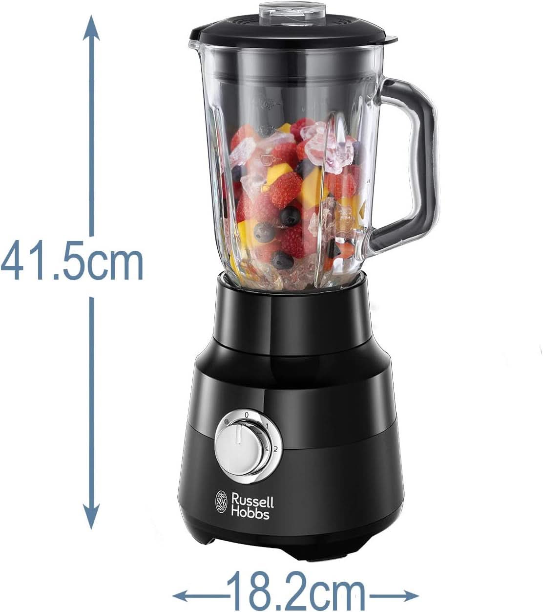 Batidora con base Russell Hobbs [1.5L Glassbehälter] Matt Schwarz (motor Starker 0.9PS, función Impuls-/Ice-Crush, Edelstahlmesser, Bpa-Frei Mixer, Elektrischer Zerkleinerer, Smoothie-Maker) 24722-56 Kitchen Naty Shop