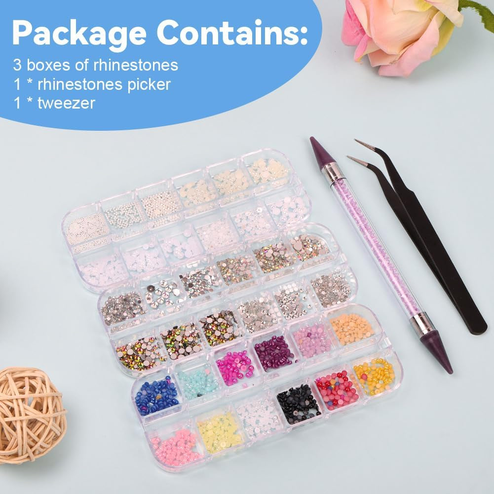 Harz Strasssteine ​​​​4200Pcs Strass Kristalle 1Mm-5Mm Gemischte Kinder Bastelsachen Kit Mit Strass Mit Picking Pinzette Und Stift para DIY Nägel Kleidung Kunsthandwerk Gemischt Becher Party (A)