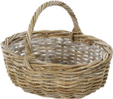 Cesta de flores de ratán Dehner con asa, aprox. 46 x 39 x 18 cm, tejido de ratán, gris/marrón