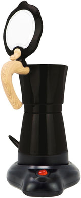 Jocca Cafetera Eléctrica Italiana Aluminio 6 Tazas Cafetera Manual Portátil con Mango de Madera Estilo Moca Negro