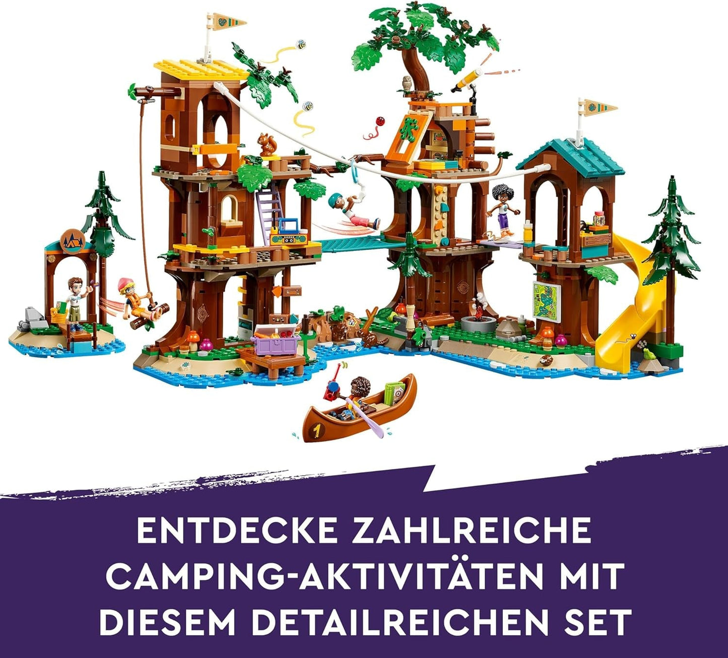 LEGO Friends Casa en el Árbol en el Campamento de Aventuras, Set de Juego para Niñas y Niños de 8 Años con 5 Figuras y 5 Animales, Idea de Regalo para Juegos Creativos, Juguetes Deportivos, Casa de Muñecas 42631 Juegos de Construcción Besuche den LEGO-Store