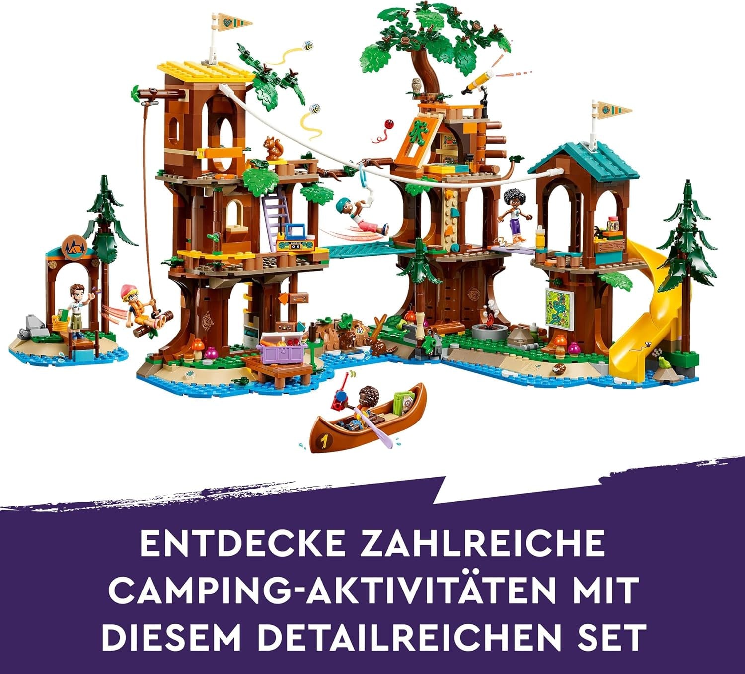 LEGO Friends Casa en el Árbol en el Campamento de Aventuras, Set de Juego para Niñas y Niños de 8 Años con 5 Figuras y 5 Animales, Idea de Regalo para Juegos Creativos, Juguetes Deportivos, Casa de Muñecas 42631 Juegos de Construcción Besuche den LEGO-Store
