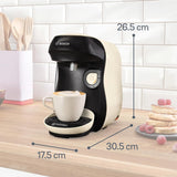 Bosch Tassimo Happy Friendly TAS107E Cafetera espresso de cápsulas, más de 70 bebidas, apta para todas las tazas, parada automática, sostenible, dosificación perfecta, ahorro de espacio, 1400 W, crema/negro