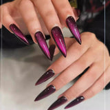 Mouyouglow-uñas largas Stiletto, color blanco lechoso, degradado, purpurina rosa, uñas postizas frescas con pegamento, uñas artificiales con purpurina rosa ombré