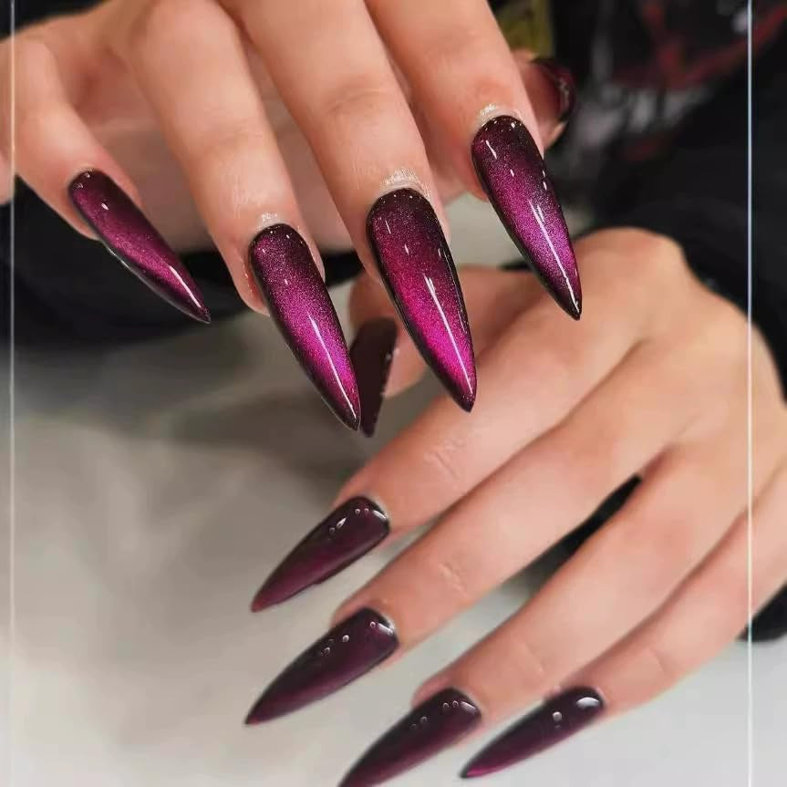 Mouyouglow-uñas largas Stiletto, color blanco lechoso, degradado, purpurina rosa, uñas postizas frescas con pegamento, uñas artificiales con purpurina rosa ombré
