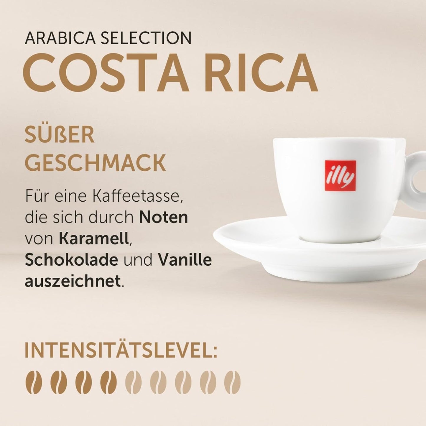 illy, Kaffeebohnen Arábica Selección Costa Rica, 100% Arábica con Caramelo, Schokoladen- und Vanillenoten, süßer Gesmack, 1 dosis con 250 g