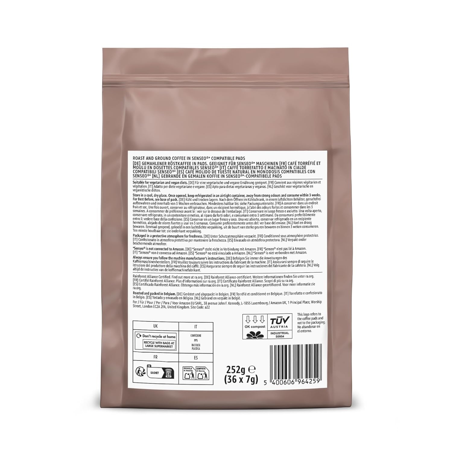 de Amazon Starke Pads, fabricados para Senseo-Maschinen, 36 piezas (1 paquete con 36 piezas) – Certificado Rainforest Alliance