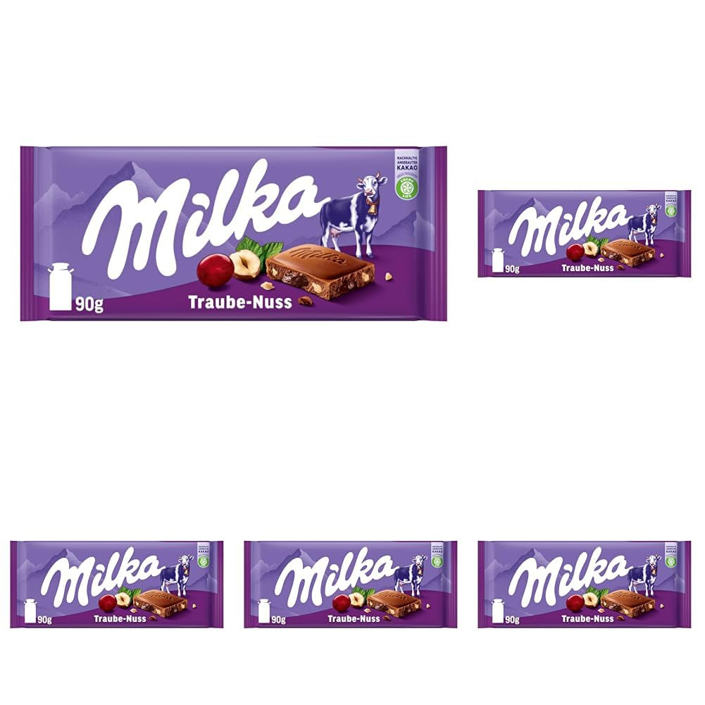 Milka Uvas y Avellanas – Chocolate con leche alpino con trozos de avellanas y pasas – 90g