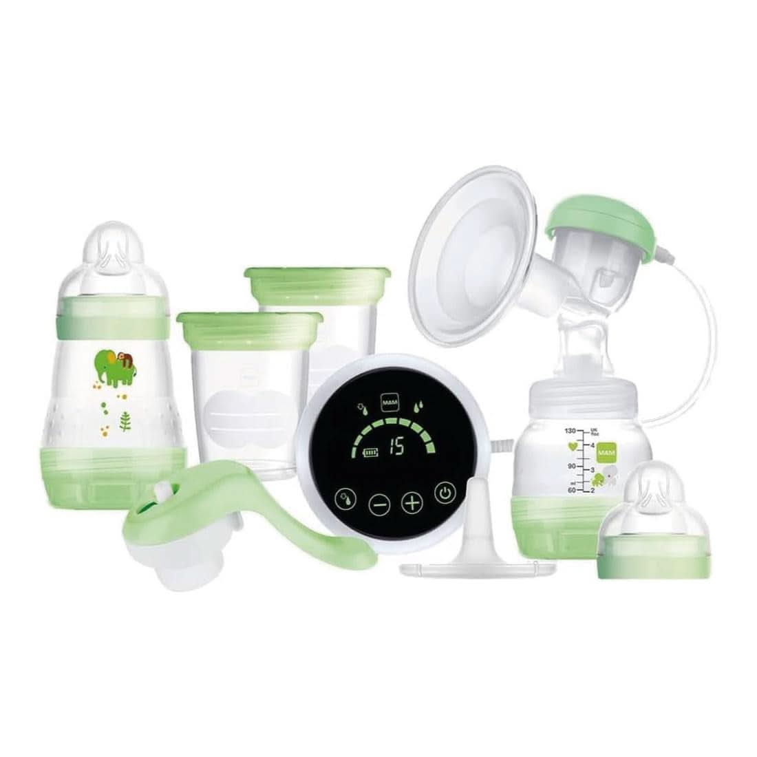 MAM Sacaleches eléctrico y manual 2 en 1, con 9 niveles de estimulación, contiene 2 biberones, arranque fácil, verde Accesorios Alimentación y Lactancia Bebe Naty Shop