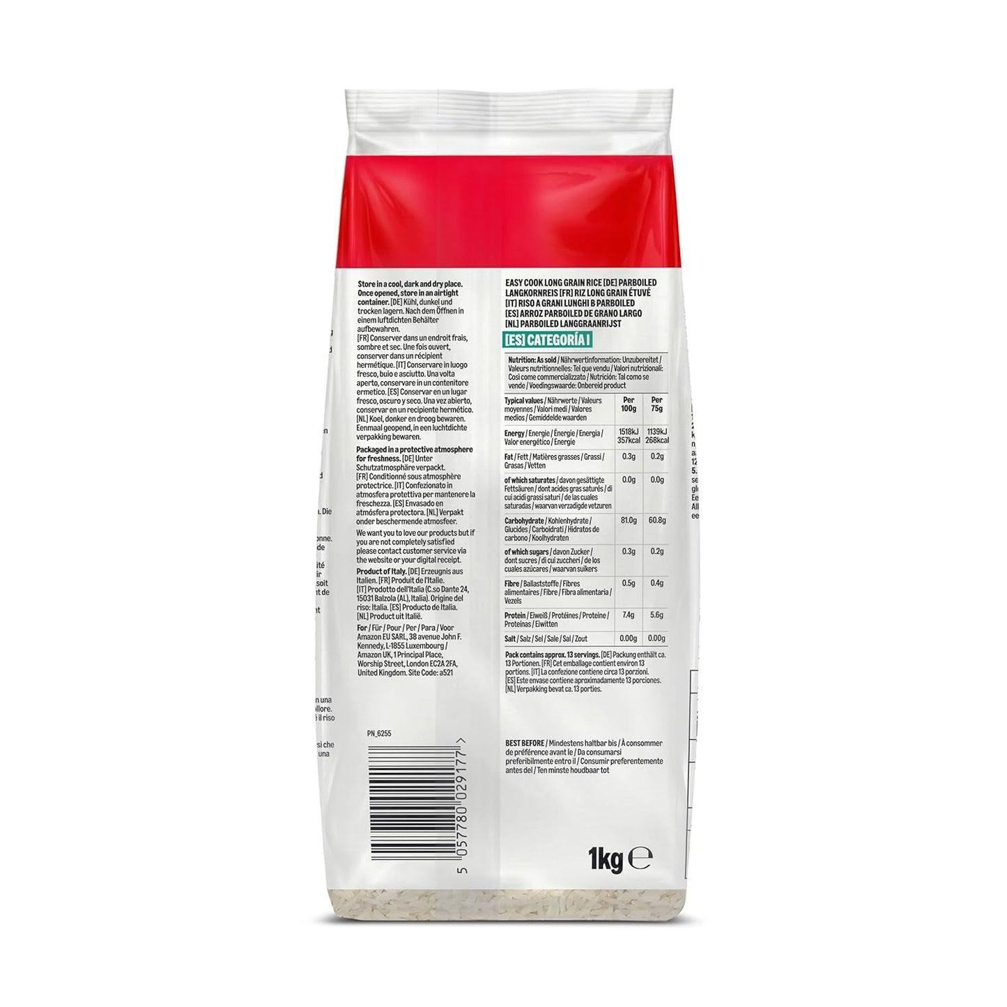 Arroz de grano largo del Amazonas precocido, 1 kg
