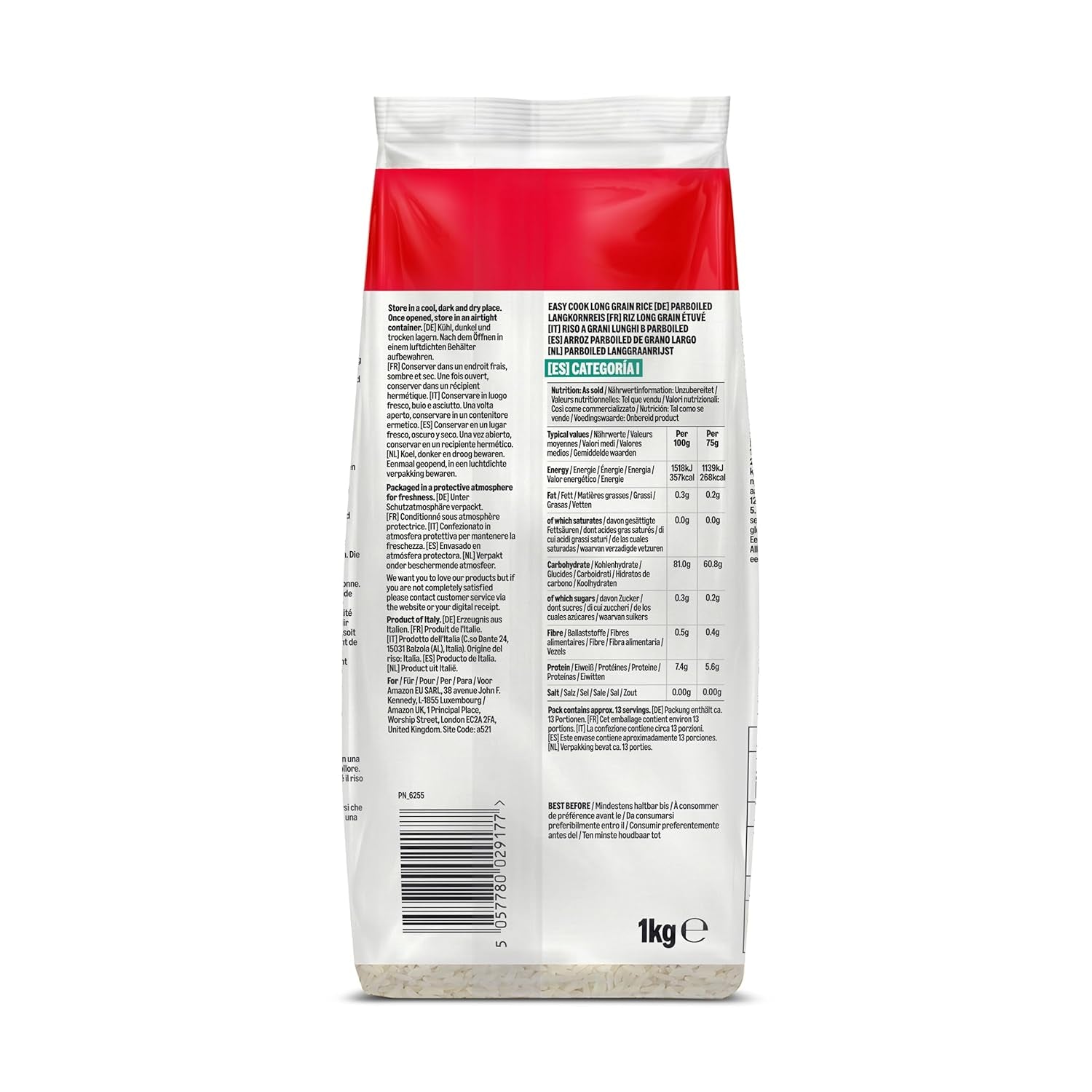 Arroz de grano largo del Amazonas precocido, 1 kg