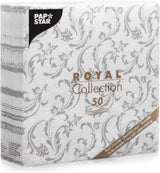 Papstar, 50 servilletas "Colección ROYAL" pliegue 1/4 40 Cm X 40 Cm gris "Damascato", #85005