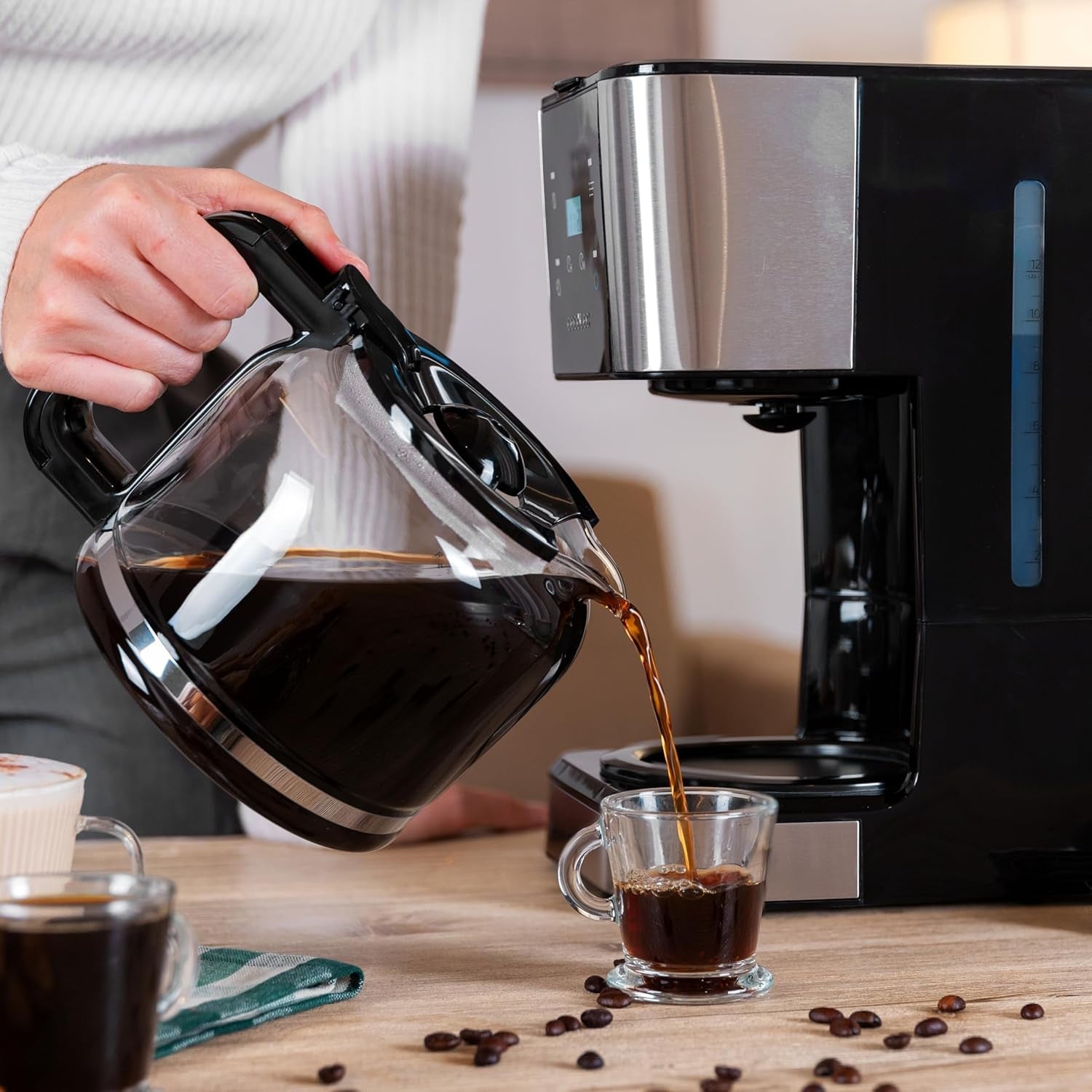 Espresso con filtro Cecotec Coffee 66 Drop and Touch, potencia 950 W, 1,5 L, 12 tazas, pantalla táctil, jarra de cristal, temporizador 24 horas, 6 interruptores, filtro de malla reutilizable