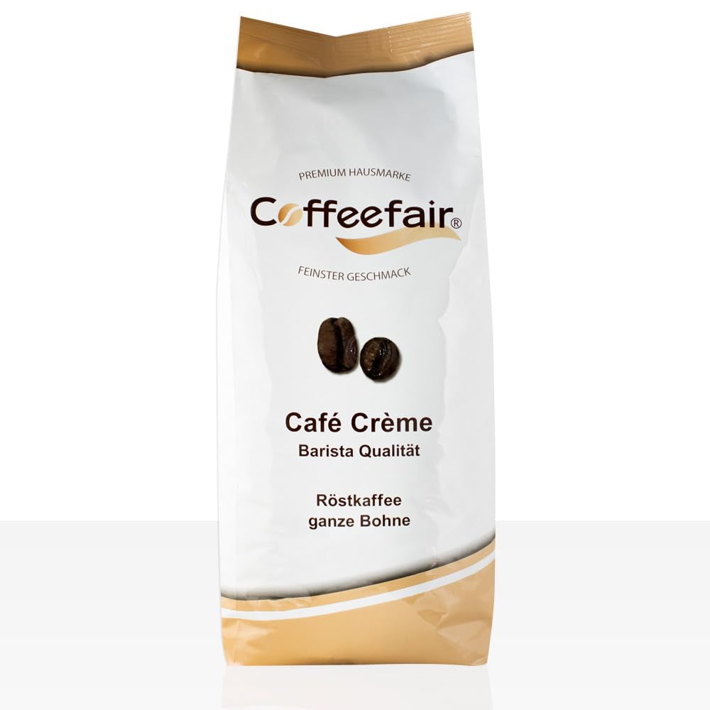 Coffeefair Cafe Creme Kaffeebohnen in Barista Qualität - 1kg para Kaffeevollautomaten, Mischbohne for Kaffee oder Espresso verwendbar, schonende Trommelröstung