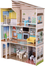 Olivia's Little World Casa de muñecas interactiva de madera de 3 pisos de estilo mediterráneo contemporáneo para niños con 17 accesorios para muebles de muñecas Multicolor TD-13551B