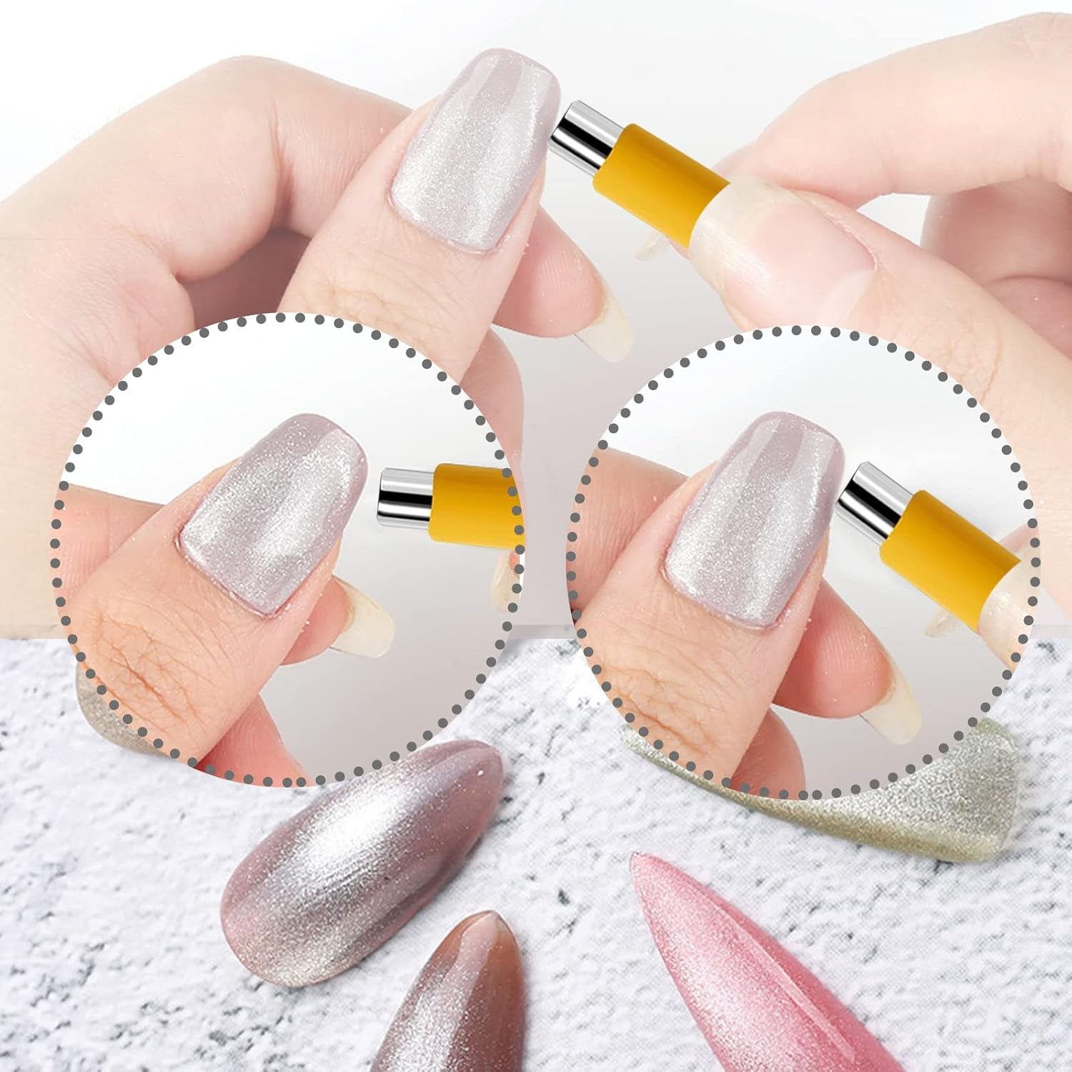 14 piezas Nail Art Werkzeug Magnetstift DIY Magic 3D Magnet Stick Set Verwendung Mit Cat Eye Gel Pulver Oder Nagelack - Magnetic Stift Katze Eye Pen para un efecto mágico ideal para el cabello