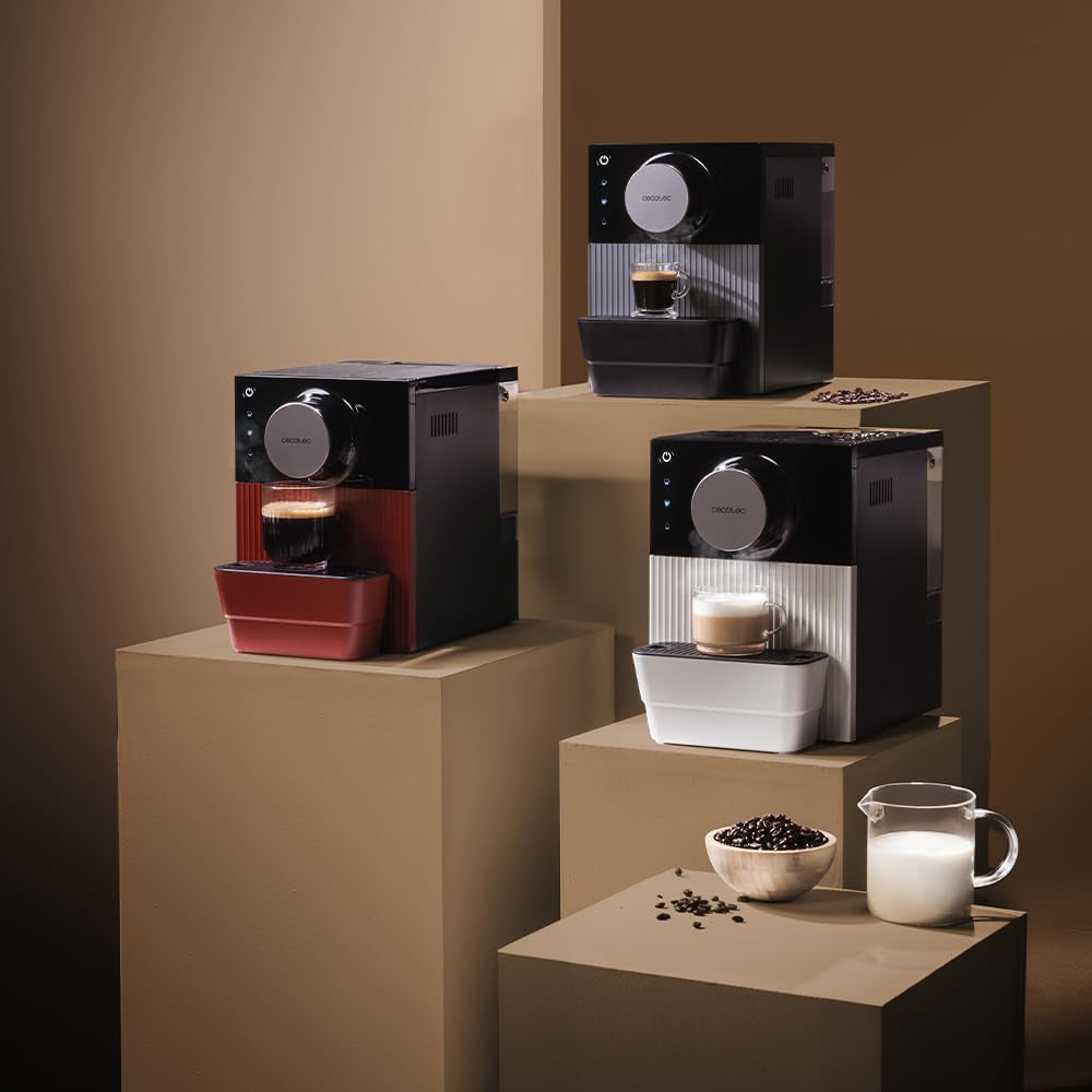 Cecotec Cafetera espresso compacta Cremmaet Cube, 1350 W, sistema de prensado 10 g, sistema de preinfusión, 19 bar, sistema thermoblock, 5 niveles de molienda, panel de control táctil
