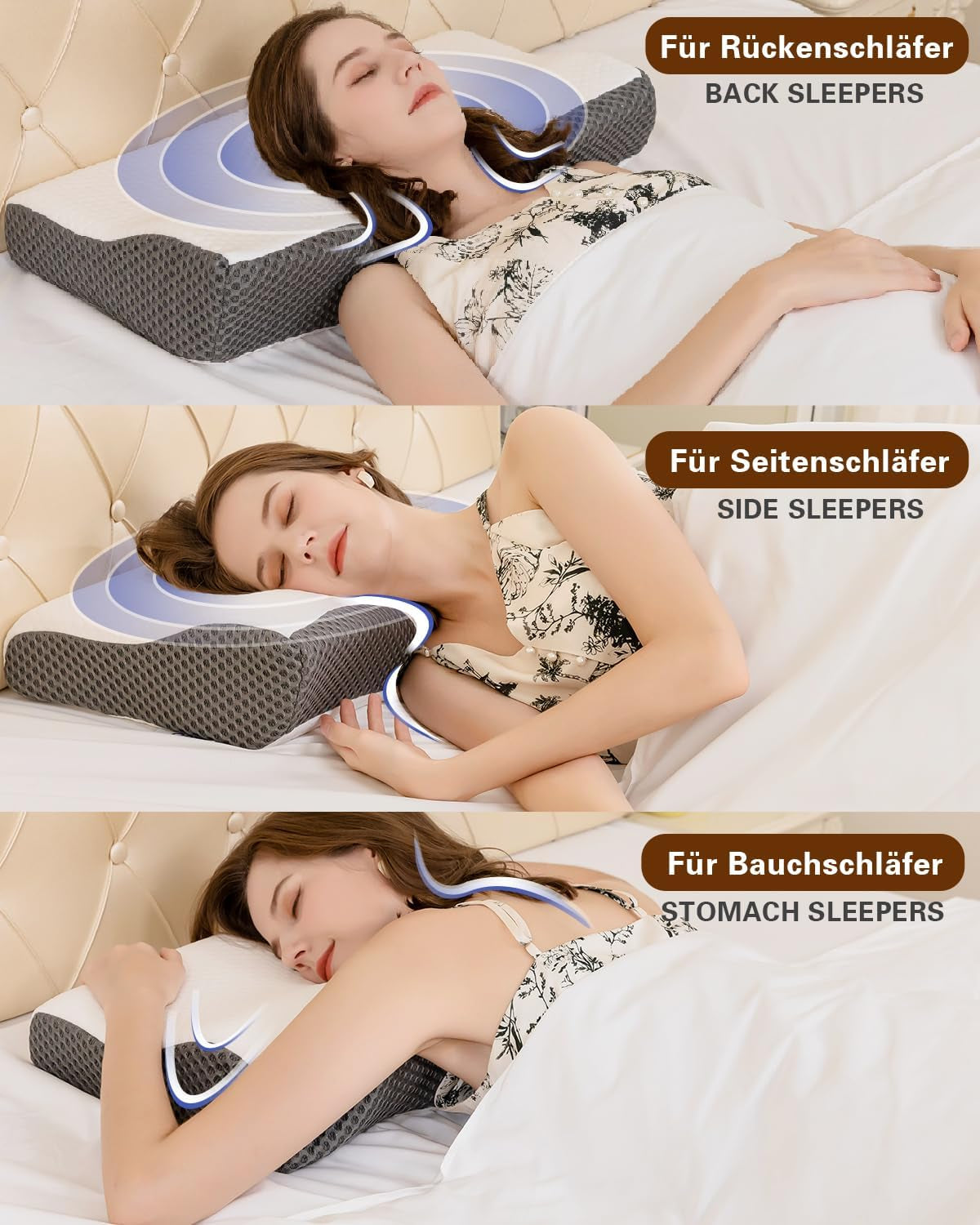 Almohada para el dolor de cuello, almohada ortopédica ergonómica para el cuello, almohada de espuma viscoelástica abdominal para la espalda lateral, almohada antironquidos para hombres y mujeres (62 * 34,5 * 12/8 CM) Almohadas ortopédicas cervicales Naty Shop