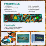 Kit de construcción de azulejos de dragón mítico para adultos, juguete de construcción de arte divino 3D con luces LED y flores, kit de modelo de relieve de dragón, regalos creativos y decoraciones (1676 piezas)
