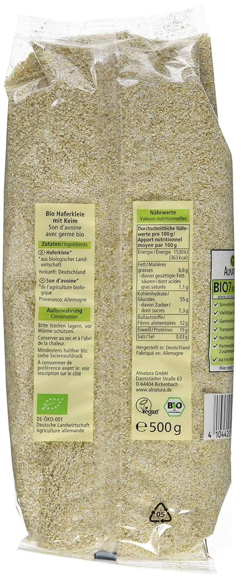 Salvado de avena con germinados ecológico, 500 gramos Cereale Naty Shop