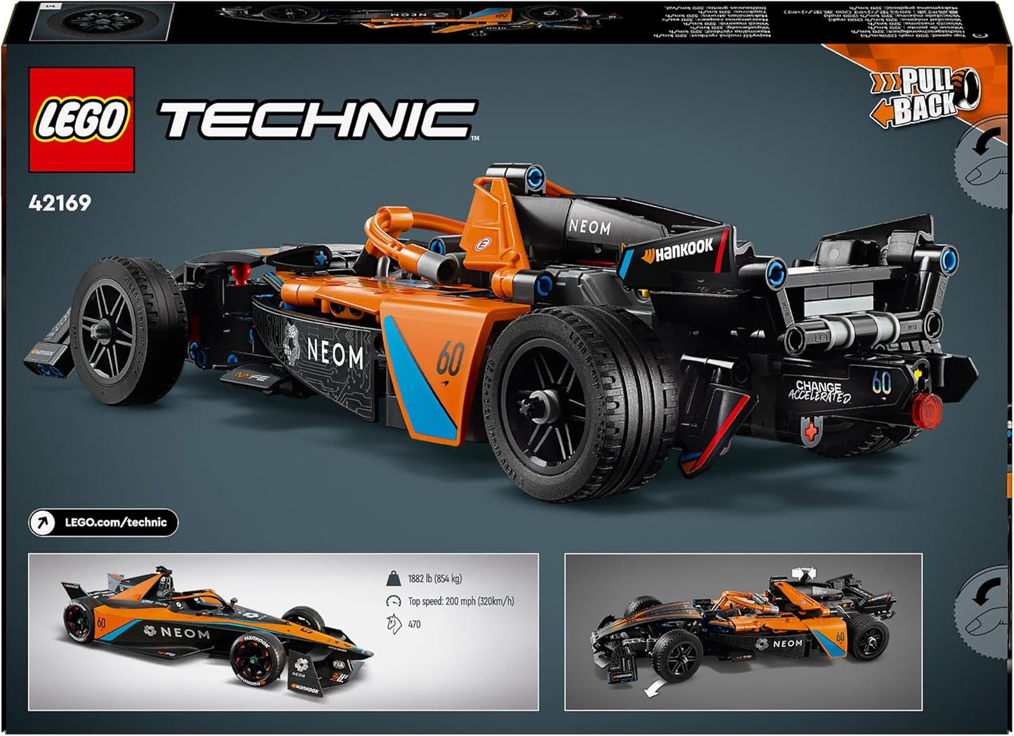 LEGO Technic Coche de carreras NEOM Mclaren Fórmula E, Coche de carreras de juguete para niños y niñas de 9 años, Kit de modelo de coche, Decoración de la habitación de los niños, Idea de regalo de cumpleaños 42169 Juegos de construcción Beuche den LEGO-Store