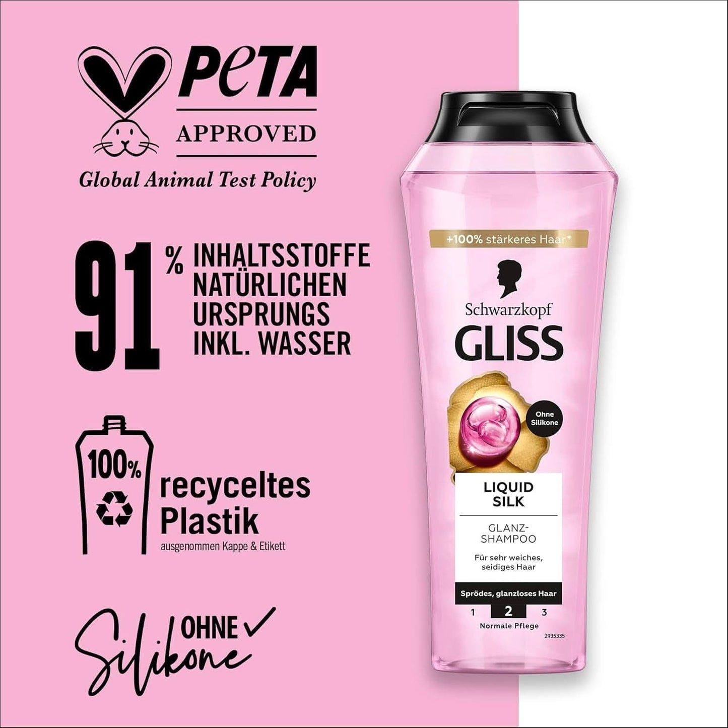 Gliss Champú Líquido Seda (250 ml), para cabello frágil y sin brillo Ducha y baño Naty Shop