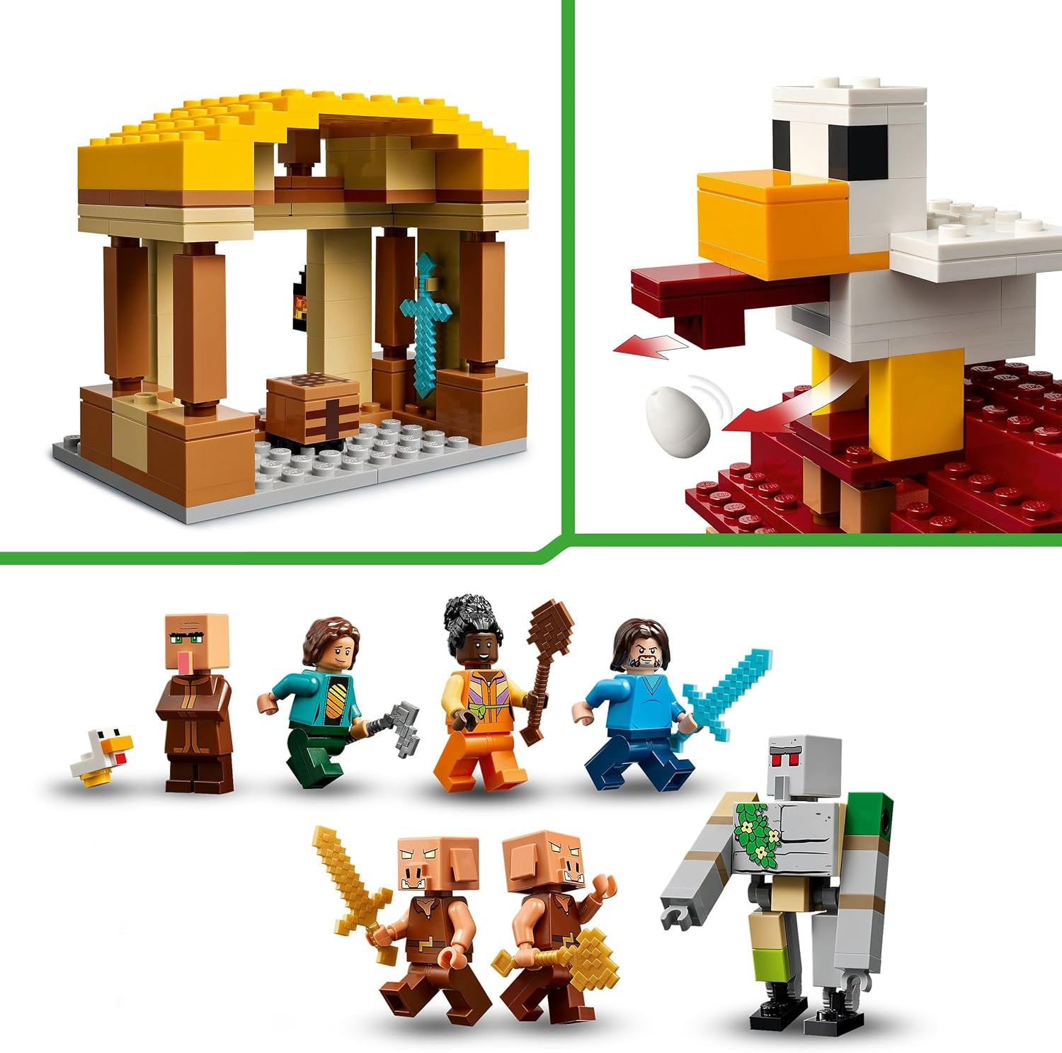 LEGO Minecraft Ghast Balloon Attack - Juguete de jugador para niños - Set de construcción de videojuego con casa, pollo y gólem - Mercancía de película para niños mayores de 10 años - 21273 Juegos de construcción Beuche den LEGO-Store